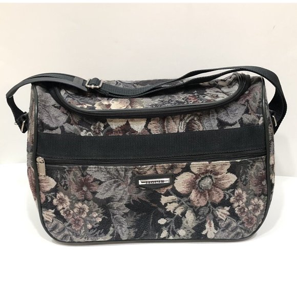 Jaguar Bags Jaguar Vintage Blackfloral Tapestry Overnight Carryon